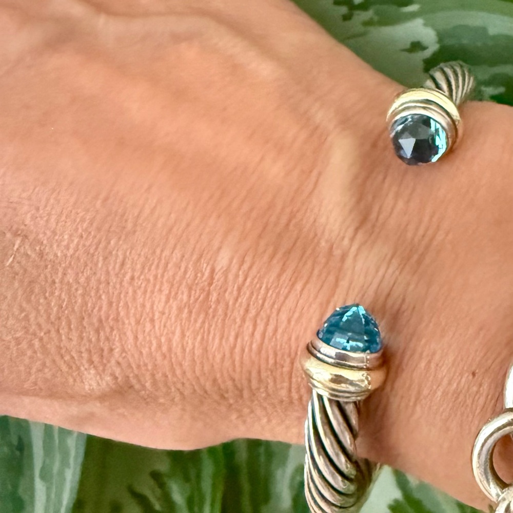AUTHENTIC David Yurman 7mm Cable Bracelet in Silver / Blue Topaz